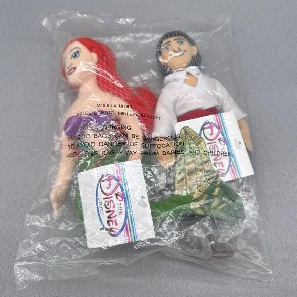 The Little Mermaid Ariel and Eric Plush The Disney Store Bean Bag 9" Stuffed Toy - Picture 2 of 8